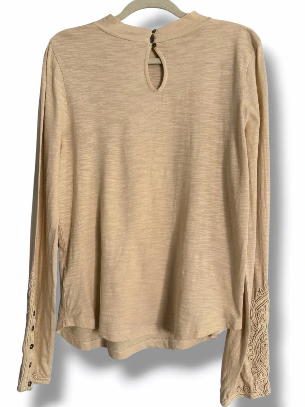 Free People We The Free Hooked On You Embroidered Cuff Top Size Large Wheat